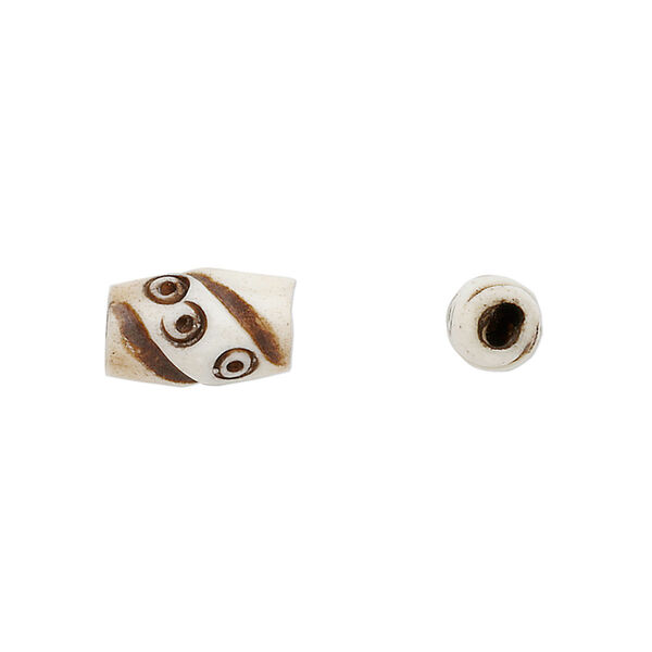 Bead, bone (dyed), antiqued brown, 13x6mm-13x8mm hand-cut carved hairpipe with assorted designs, Mohs hardness 2-1/2. Sold per pkg of 20. image number 0