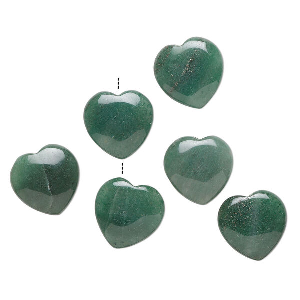 Green aventurine 1pkg6, half-drilled puffed heart drop natural B grade, 14-16mm image number 0
