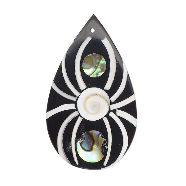 Focal, tapestry turban shell (assembled), 38x22mm top-drilled teardrop with spider, Mohs hardness 3-1/2. Sold individually. image number 0