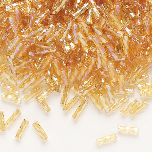 Bugle bead, Dyna-Mites™, glass, translucent rainbow gold, 6mm twisted. Sold per 50-gram pkg. image number 0