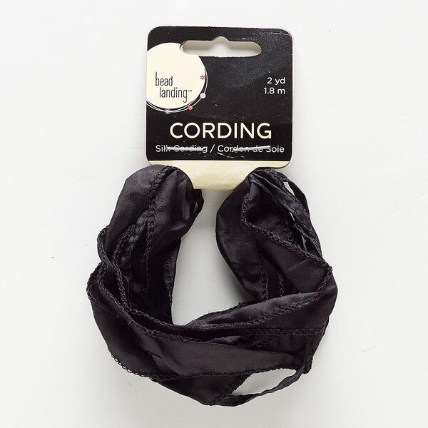 Ribbon, silk, black, 1/5 inch and 4/5 inch wide. Sold per pkg of (2) 1-yard sections. image number 0