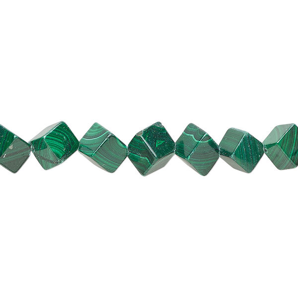 Bead, malachite (natural), 6mm diagonally drilled cube, B grade, Mohs hardness 3-1/2 to 4. Sold per 8-inch strand, approximately 20 beads. image number 0