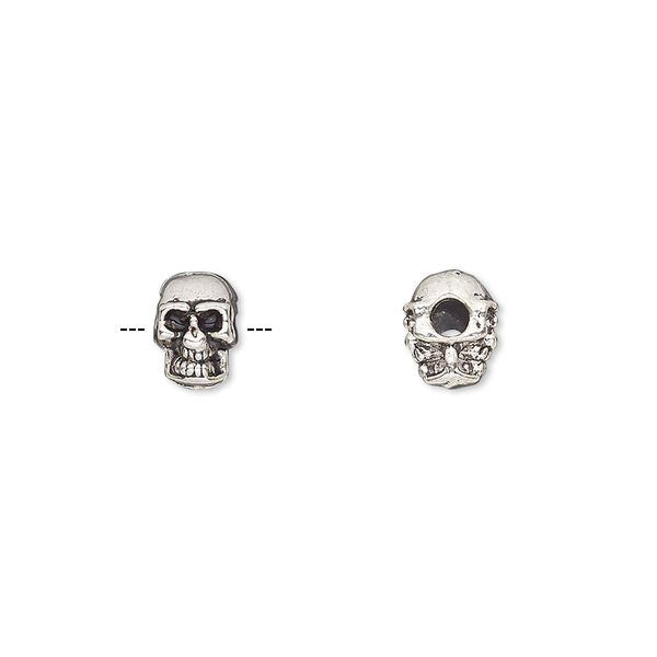Bead, antique silver-finished "pewter" (zinc-based alloy), 8x5mm double-sided skull. Sold per pkg of 50. image number 0