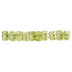Peridot 1pkg10, hand-cut faceted emerald-cut bead natural 6x4mm
