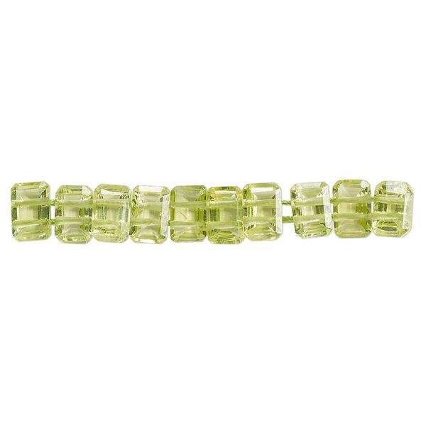 Peridot 1pkg10, hand-cut faceted emerald-cut bead natural 6x4mm image number 0