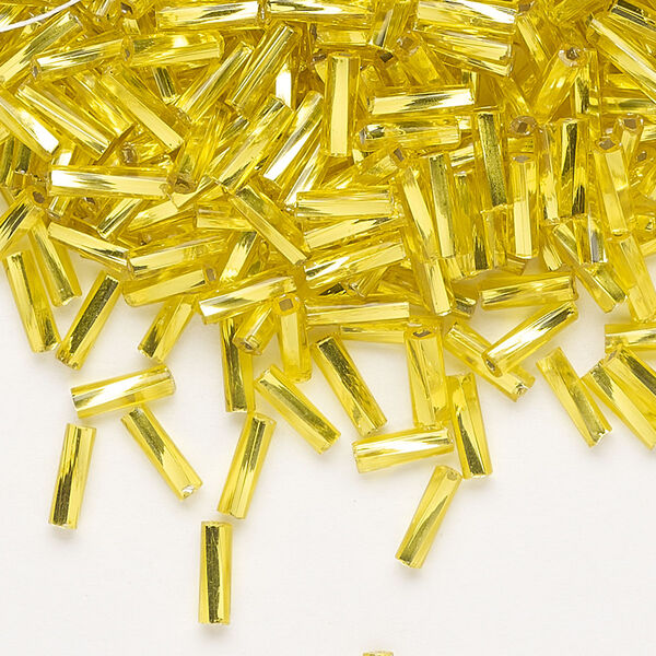 Bead, Preciosa Ornela Czech glass, bugle bead, pkg/50g, 1/4 inch twisted, silver-lined transparent yellow amber, (87010). image number 0