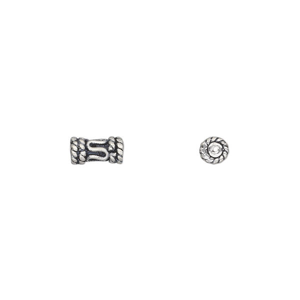 Bead, antiqued sterling silver, 7x4mm tube with scroll and rope design. Sold per pkg of 10. image number 0