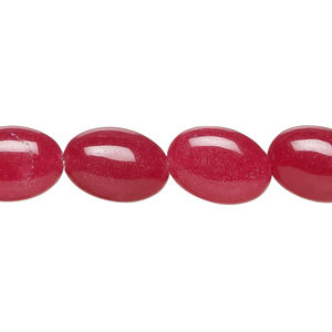 Bead, glass 1pkg1, translucent red, 14x10mm puffed oval, 15 inches.