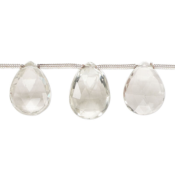 Bead, green quartz (heated), light, 14x9m-16x11mm hand-cut top-drilled faceted puffed teardrop, B+ grade, Mohs hardness 7. Sold per pkg of 13. image number 0