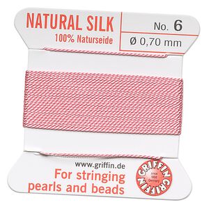 Thread, Griffin, silk, dark pink, size #6. Sold per 2-meter card (approximately 78 inches).