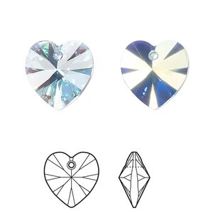 Drop 24pk aquamarine AB, Crystal Passions® 14mm pendant heart 6228