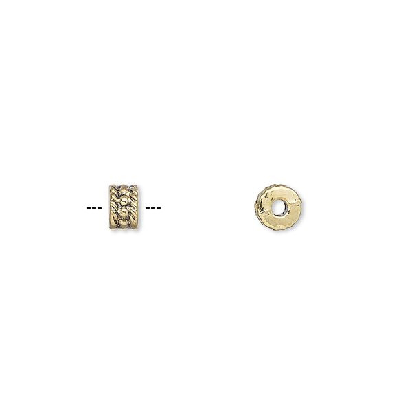Bead, antique gold-finished "pewter" (zinc-based alloy), 5x3mm beaded rondelle. Sold per pkg of 100. image number 0