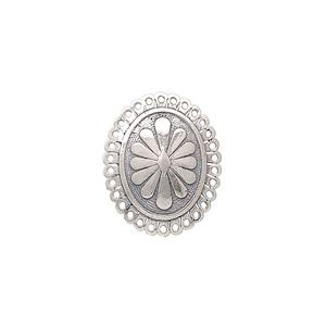 Drop, antiqued sterling silver, pkg/1, 19.5x16mm single-sided domed oval with flower design.