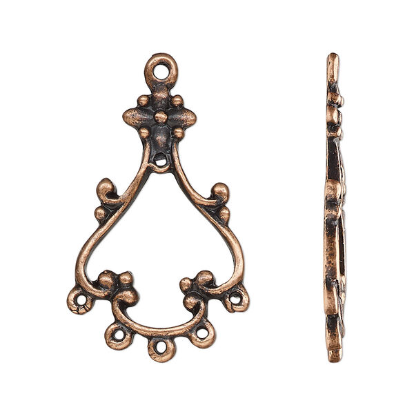Drop, antique copper-finished "pewter" (zinc-based alloy), 27x19mm single-sided open flower with 6 closed loops. Sold per pkg of 10. image number 0