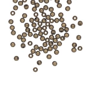 Bead, antique brass-plated steel, 2.5mm round. Sold per pkg of 100.