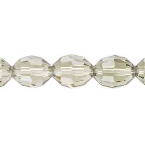 Bead, glass, translucent greige, 12x9mm-13x10mm faceted oval. Sold per 6-1/2 inch strand, approximately 10 beads.