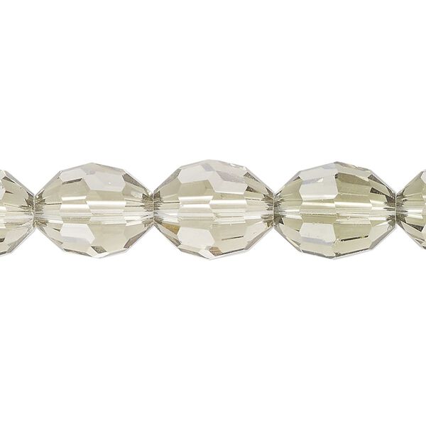 Bead, glass, translucent greige, 12x9mm-13x10mm faceted oval. Sold per 6-1/2 inch strand, approximately 10 beads. image number 0