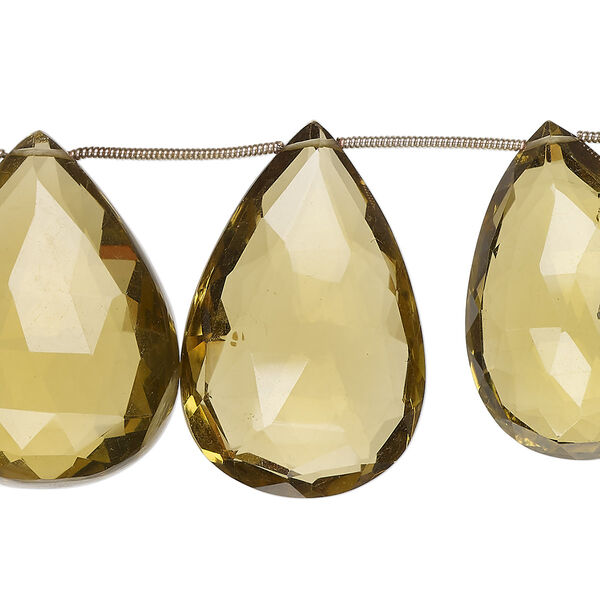Bead, golden quartz (heated), 32x19mm-37x27mm hand-cut top-drilled faceted puffed teardrop, B grade, Mohs hardness 7. Sold per pkg of 9. image number 0