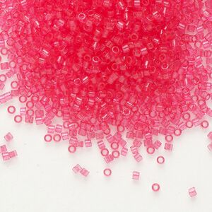 Seed bead, Delica®, glass, pkg/7.5g, #11 round, transparent outside dyed bubblegum pink (DB-1308).