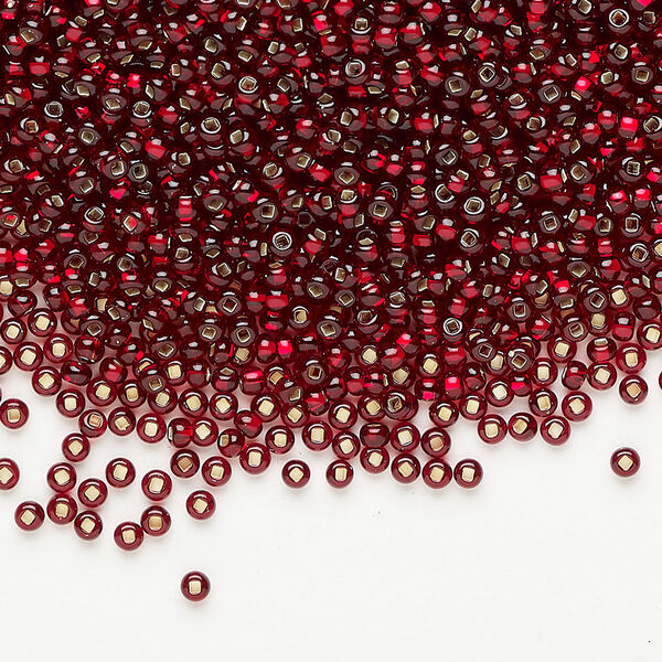Seed bead, glass 1pkg1 #11 round, translucent silver-lined dark red image number 0