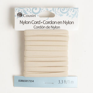 Cord 1pkg1, nylon, tan, 5mm flat, 1 meter section.