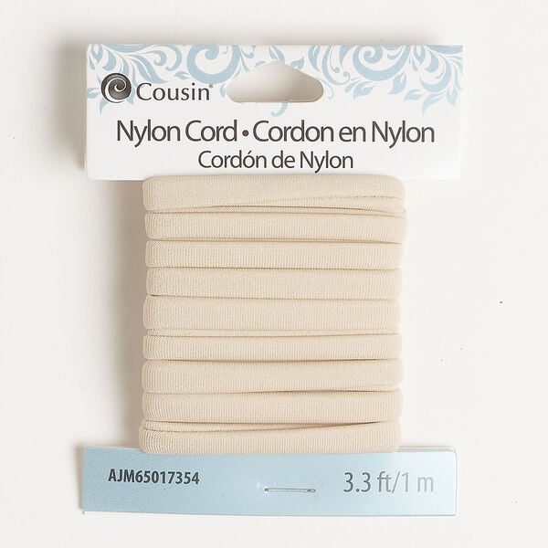 Cord 1pkg1, nylon, tan, 5mm flat, 1 meter section. image number 0