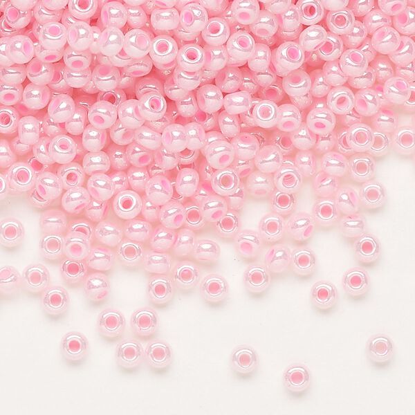 Seed bead, Preciosa Ornela Czech glass, pkg/50g, #8 rocaille, opaque luster pastel pink, (37173). image number 0