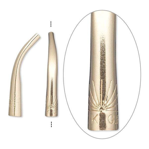 Cone, 12Kt gold-filled, 25x4mm curved and stamped with "12K GF" and sun design, 3.5mm inside diameter. Sold per pkg of 2. image number 0