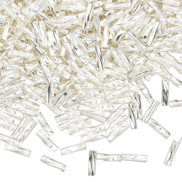 Bead, silver-plated brass, 6x1.5mm liquid twisted tube. Sold per pkg of 10. image number 0
