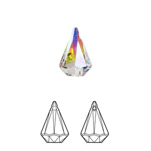 Drop 72pk crystal AB, Swarovski® 14x9mm pendant prismatic 6022