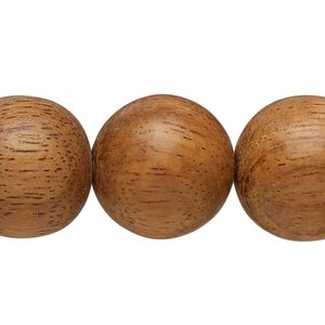 Bead, bayong wood (waxed), 19-20mm round. Sold per 7-inch strand, approximately 10 beads.