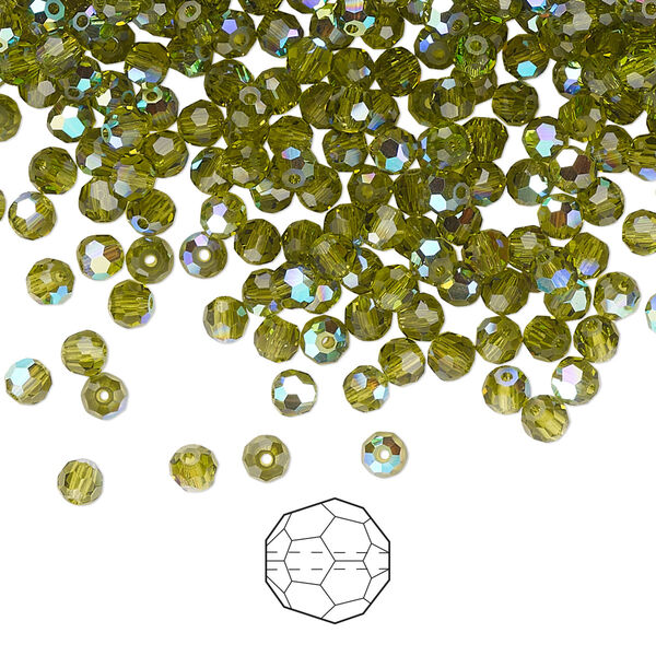 Bead 144pk olivine AB, Preciosa Czech crystal 3mm round image number 0
