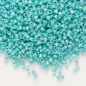 Seed bead, Delica®, glass, pkg/7.5g, #15 round, opaque rainbow turquoise green (DBS-0166).