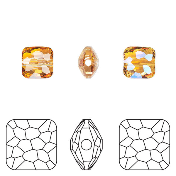 Bead 1pkg4 dark orange (HICT), Crystal Passions® 8mm puffed square 5035 image number 0