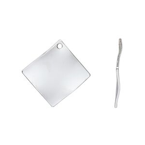 Drop, silver-plated steel, 20mm wavy diamond. Sold per pkg of 100.