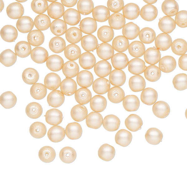 Czech glass 1pkg100, round druk bead matte pearl-coated champagne 4mm image number 0