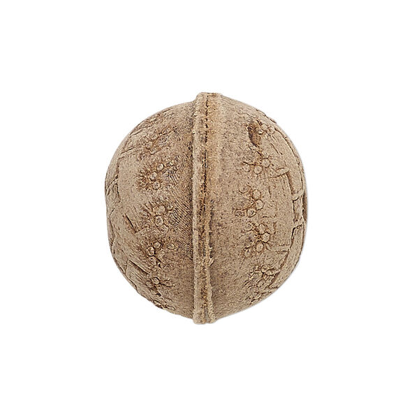 Bead, leather, brown, 20-24mm round with etched weave design. Sold individually. image number 0