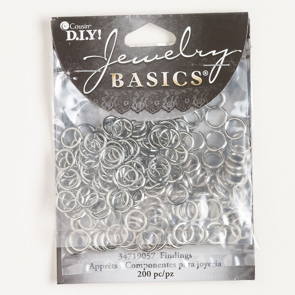 Jump ring assortment, steel, pkg/200, 8mm open and closed round, 5.4mm and 5.8mm inside diameter, 14 and 17 gauge, antique silver finish and silver finish. image number 0