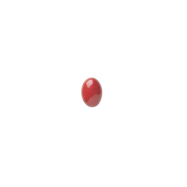 Cabochon, bamboo coral (dyed), red, 7x5mm calibrated oval, Mohs hardness 3-1/2 to 4. Sold per pkg of 4. image number 0