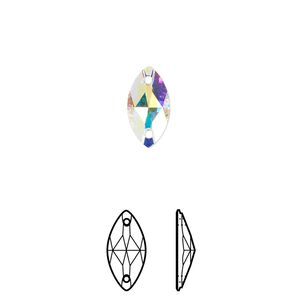 Sew-on 2pk crystal AB foil back, Crystal Passions® 12x6mm navette 3223