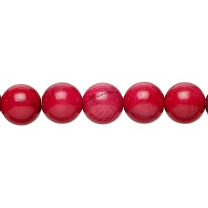 Bead 1pkg1, bamboo coral (dyed), medium red to orange-red, 9-10mm round, B- grade, Mohs hardness 3-1/2 to 4. 15-1/2 to 16 inch strand.