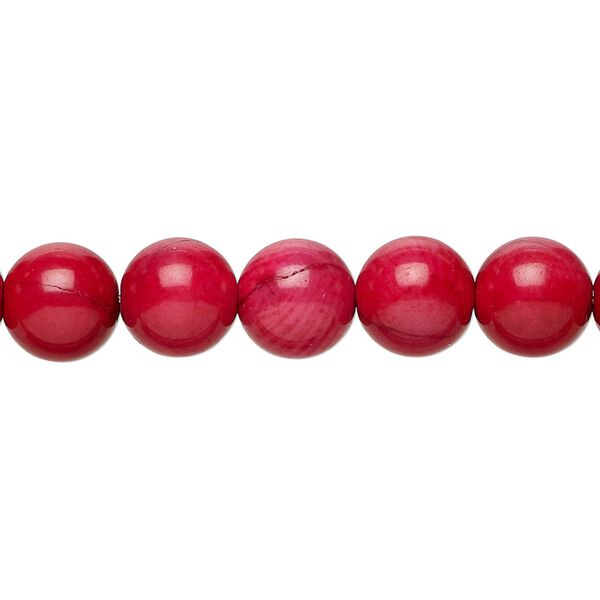 Bead 1pkg1, bamboo coral (dyed), medium red to orange-red, 9-10mm round, B- grade, Mohs hardness 3-1/2 to 4. 15-1/2 to 16 inch strand. image number 0