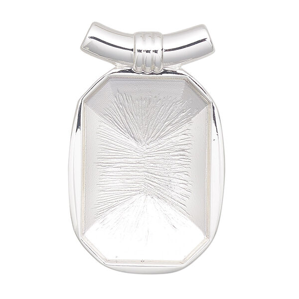 Pendant, Almost Instant Jewelry®, silver-plated "pewter" (zinc-based alloy), 36.5x23mm with 27x18.5mm emerald-cut setting and 2mm hole. Sold individually. image number 0