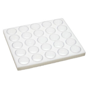 Display insert, faceted gems, foam and acrylic, white and clear, 7-3/4 x 6-3/4 x 3/4 inches with (25) 1-1/4 x 3/4 inch reclosable vials, fits standard half tray. Sold individually.