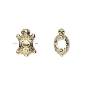 Bead, antique gold-finished "pewter" (zinc-based alloy), 15x10.5mm double-sided turtle with 4.5mm hole. Sold per pkg of 12.
