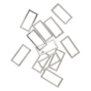 Bead, bead frame, silver-finished "pewter" (zinc-based alloy), 28x14mm open rectangle with 23.5mm center opening. Sold per pkg of 12.