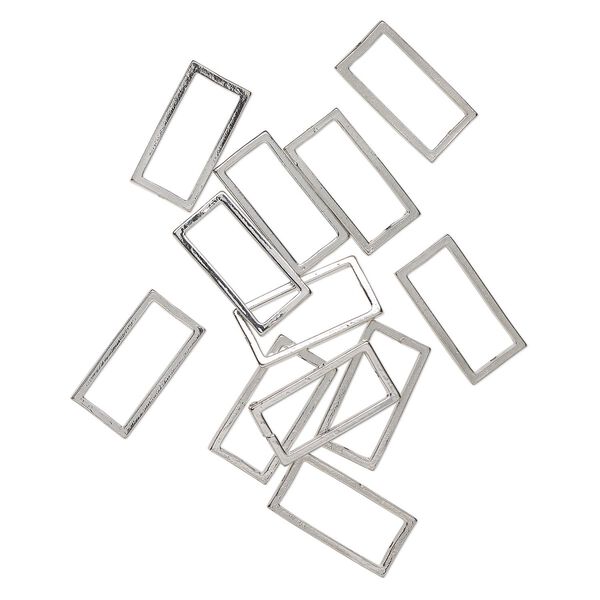 Bead, bead frame, silver-finished "pewter" (zinc-based alloy), 28x14mm open rectangle with 23.5mm center opening. Sold per pkg of 12. image number 0