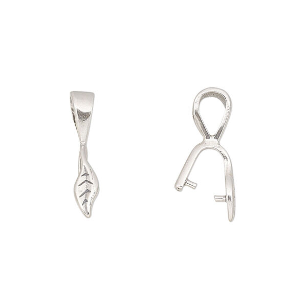 Bail, ice-pick, sterling silver, 10x4mm leaf, 5mm grip length. Sold per pkg of 2. image number 0