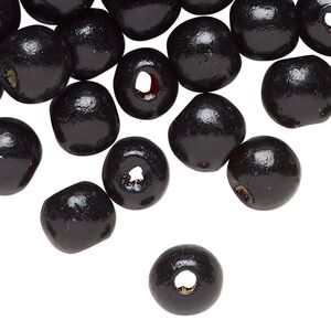 Bead, wood (dyed/waxed), black, 10mm round. Sold per 3-ounce pkg, approximately 216 beads.