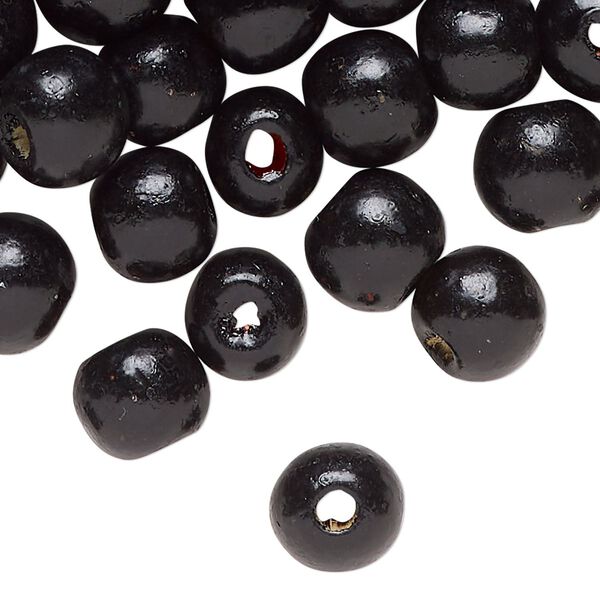 Bead, wood (dyed/waxed), black, 10mm round. Sold per 3-ounce pkg, approximately 216 beads. image number 0